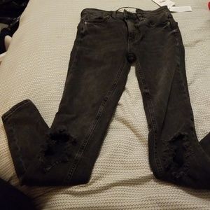 free people high rise skinny busted knee jeans